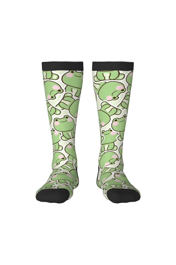 Cute Frog print thigh-high socks, crafted for both men and women with a stretchy, high-opaque design perfect for daily wear