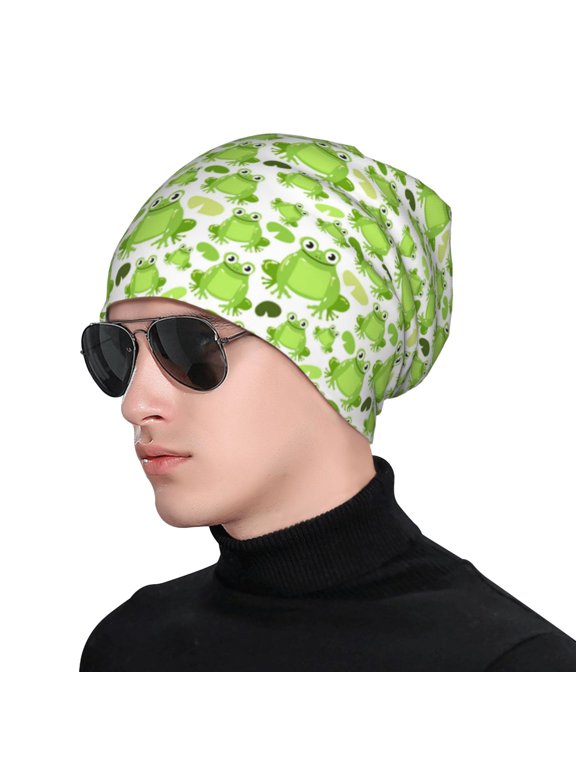 Cute Frogs Print Beanie Knitted Hat for Men Women, Winter Fashion Knit Cuffed Caps Unisex