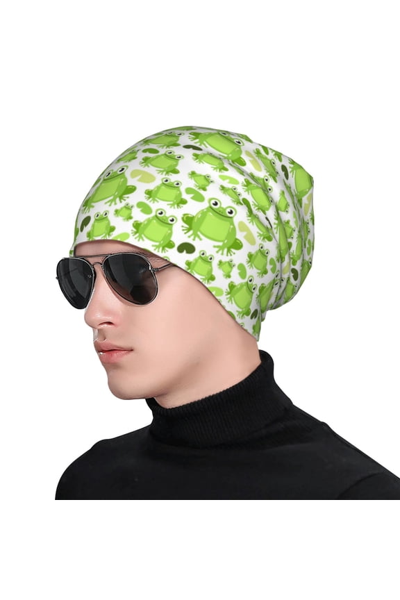 Cute Frogs Print Beanie Knitted Hat for Men Women, Winter Fashion Knit Cuffed Caps Unisex