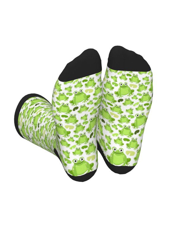Xecao Cute Frogs Print Crew Socks for Men and Women, Men's Soft Moisture-wicking Sock
