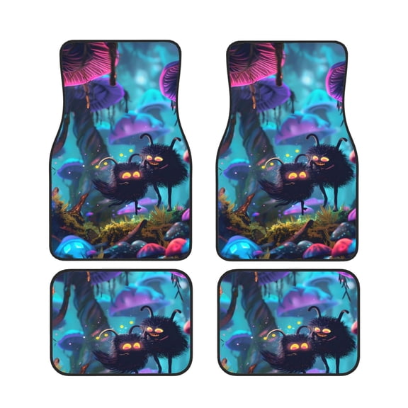 Xecao Cute Fuzzy Fantasy Creatures Print Car Foot Mat Set of 4 Pieces Neoprene All-Weather Dust-Proof Stain-resistantCar Interior Decorative mats Non-Slip Mats