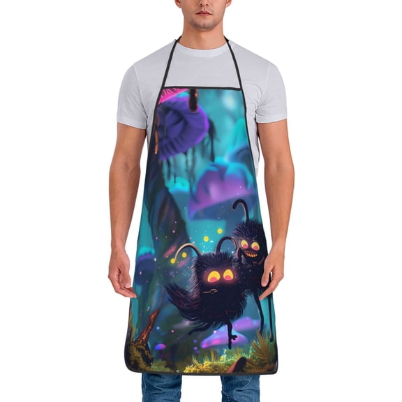 Xecao Cute Fuzzy Fantasy Creatures Print Funny BBQ Chef Aprons for Men Women,Adjustable Kitchen Cooking Aprons with Pocket Waterproof Oil Proof No Pilling Fading