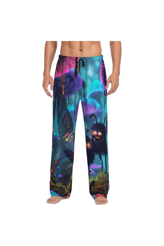 Cute Fuzzy Fantasy Creatures Print Men's Straight Lounge Pajama Pants - The Ultimate in Comfortable Sleepwear-
