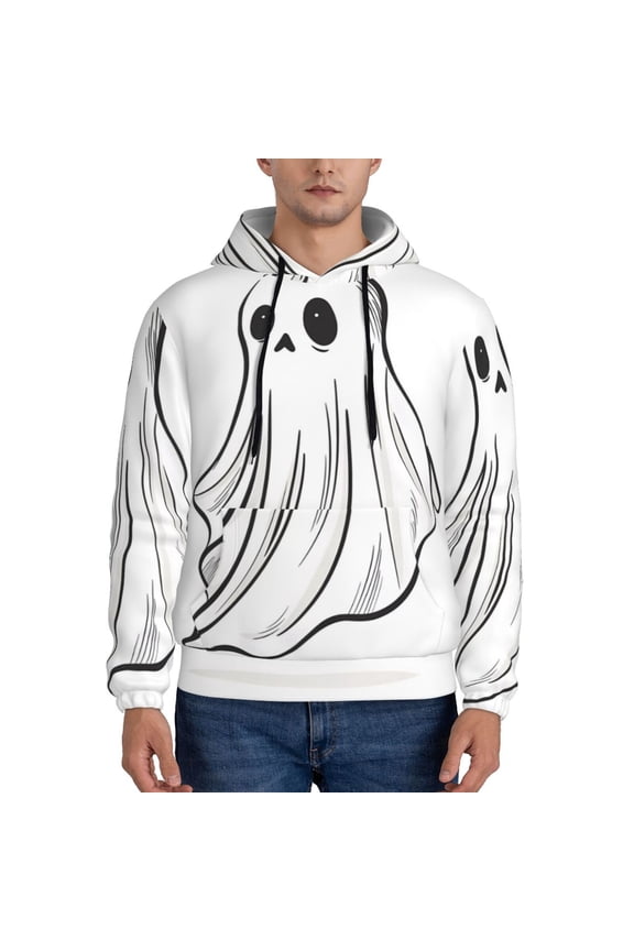 Cute Ghost Simple Drawing Pattern Men's Adult Pullover Hoodie,Hooded Sweatshirt-4X-Large
