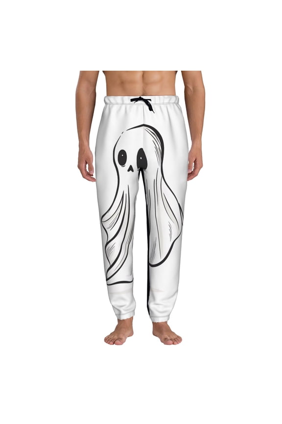Cute Ghost Simple Drawing Print Active Tech Joggers for Men, Mens Sweatpants Lounge Pants with Pockets-3X-Large