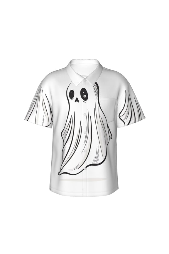 Cute Ghost Simple Drawing Print Hawaiian shirt - A Stylish Short-Sleeve Button-Down for Men, Perfect for Casual Beach and Tropical Outings.,Large