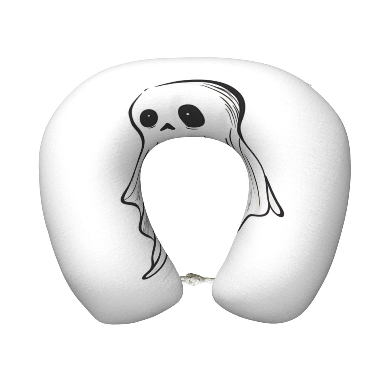 Xecao Cute Ghost Simple Drawing Print Memory Foam Cervical Neck Pillow Versatile U-Shaped Pillows for Home,Office,Camping,Travelling,Soft Washable Cover