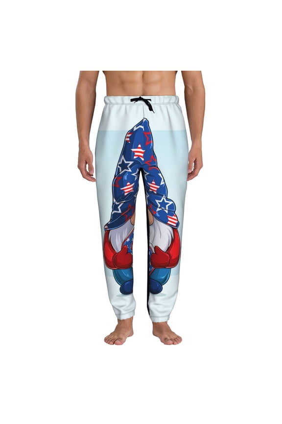 Cute Gnomes in USA1 Print Active Tech Joggers for Men, Mens Sweatpants Lounge Pants with Pockets-Large