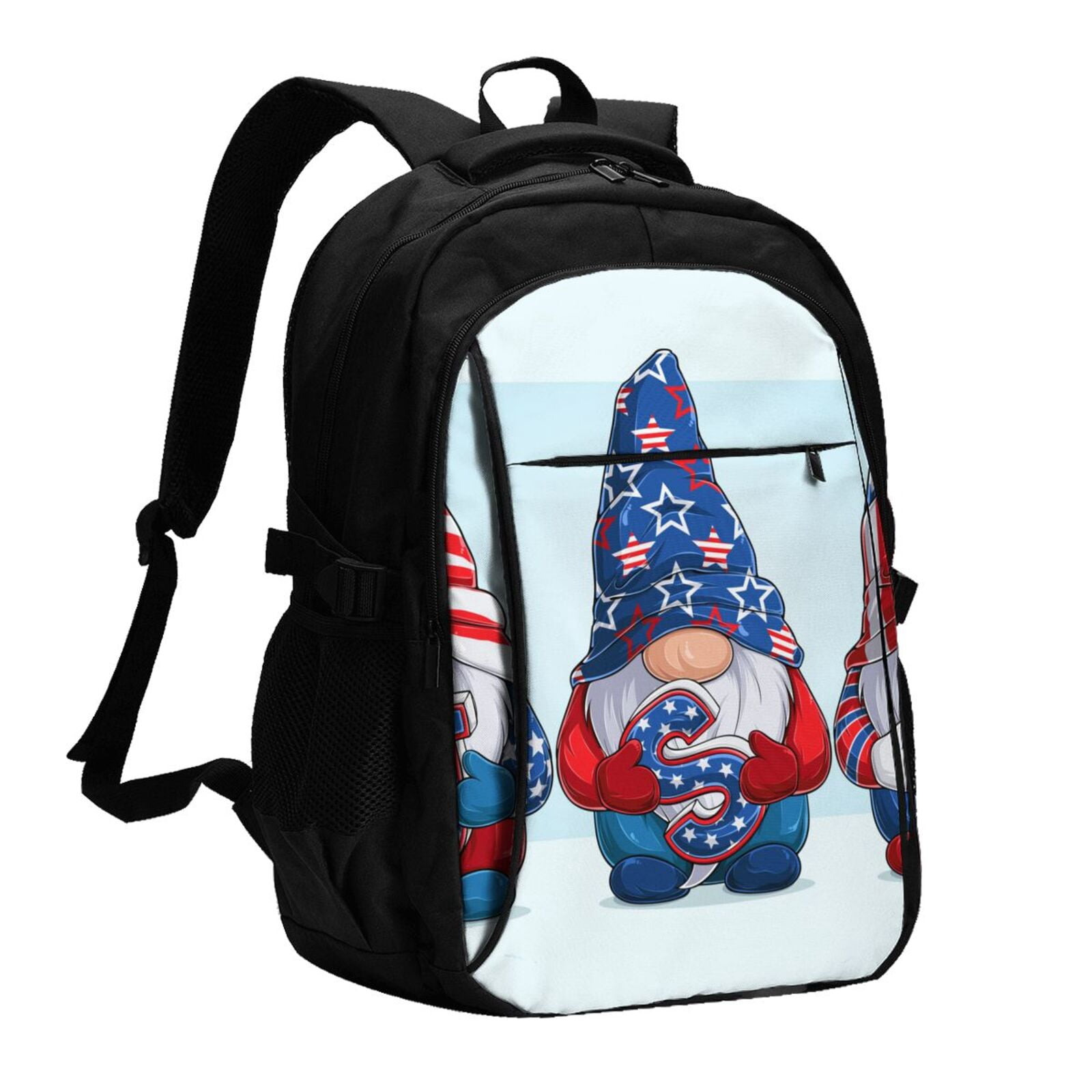 Xecao Cute Gnomes in USA1 for Travel Laptop Backpack, USB-Charging-Enabled, Spacious Business Backpack for Men and Women,College School Computer Bag