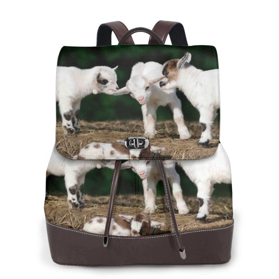 Xecao Cute Goat Baby Print Large Backpack Soft Leather for Women Travel with Compartment, Adjustable Convertible Strap