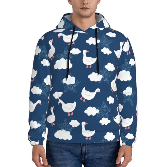 Xecao Cute Goose On Blue Sky Pattern Men's Adult Pullover Hoodie,Hooded Sweatshirt-Medium