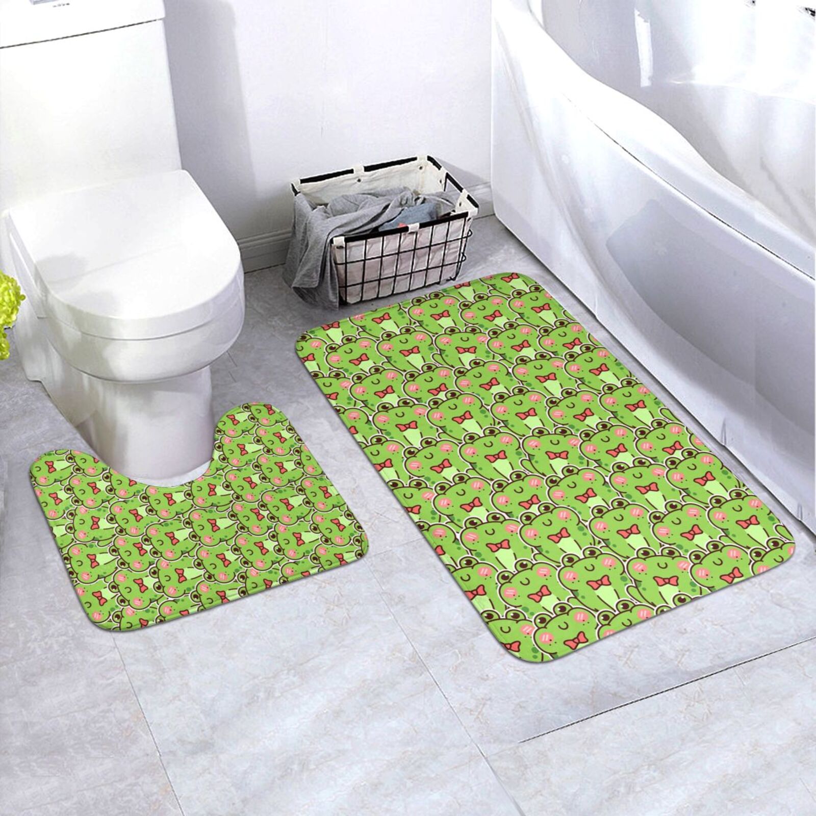 Xecao Cute Green Frog 2-Piece Vintage Seamless Anti-Skid Mat Set ...