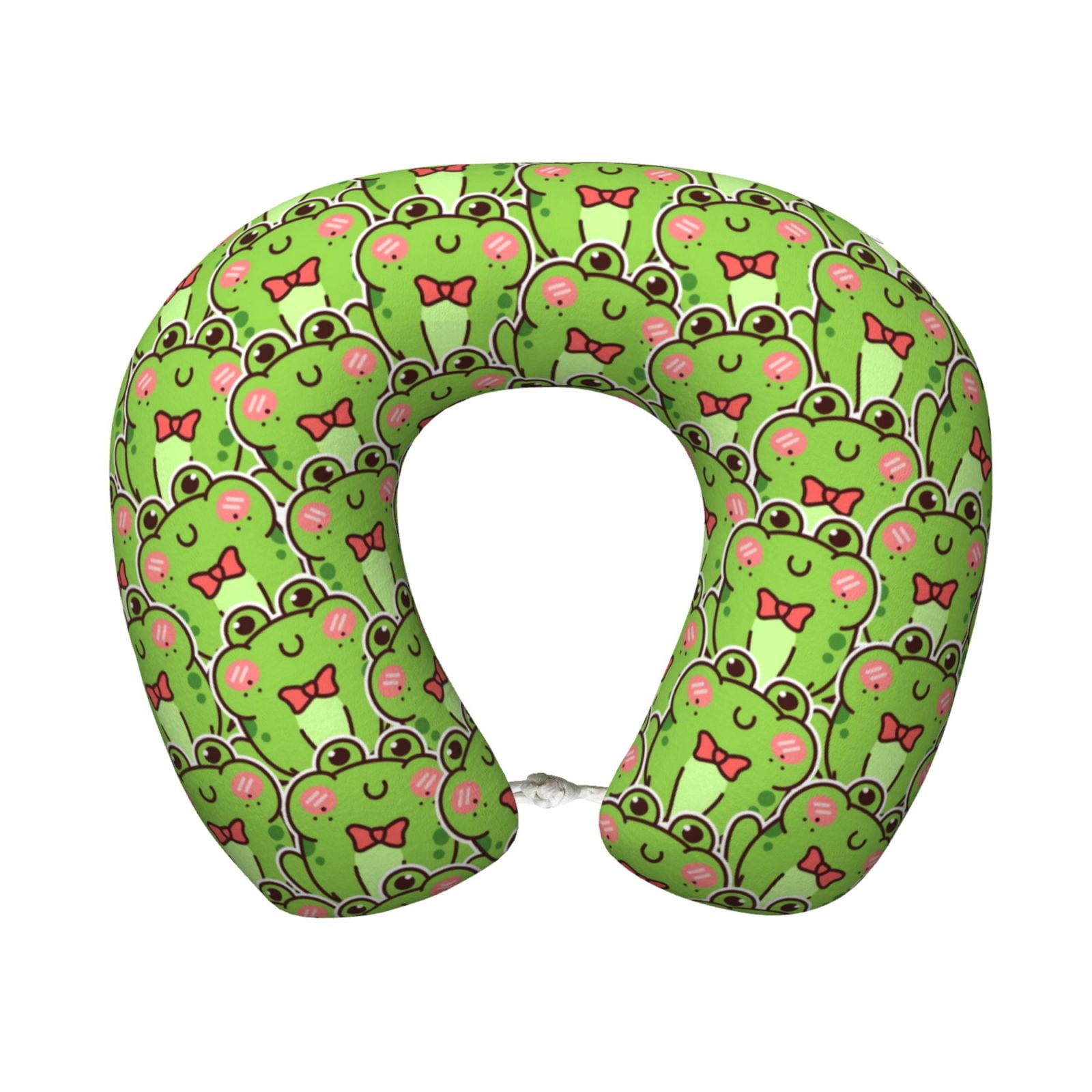 Xecao Cute Green Frog Print Memory Foam Cervical Neck Pillow Versatile U-Shaped Pillows for Home,Office,Camping,Travelling,Soft Washable Cover