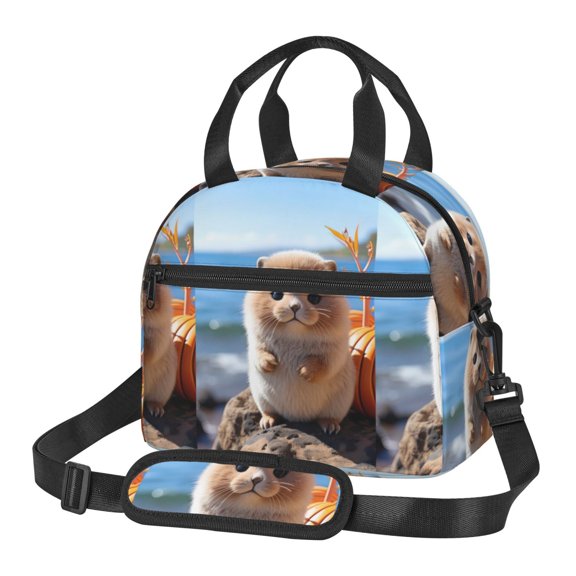 Xecao Cute Guinea Pig Sea Print Insulated Lunch Box, Lunch Cags Lunch Bag Featuring An Adjustable Shoulder Strap