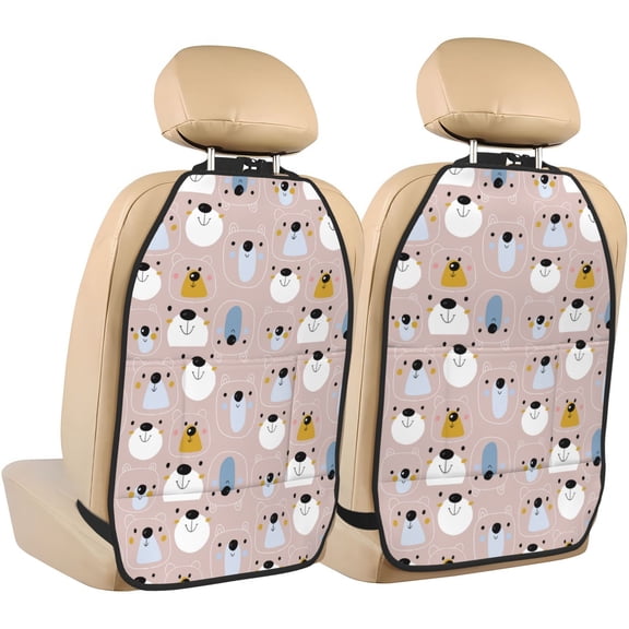 Xecao Cute Hand Drawn Bear Pattern Car Seat Back Protector 2 Pack Large Capacity Pocket, Kick Mats Back Seat Protector