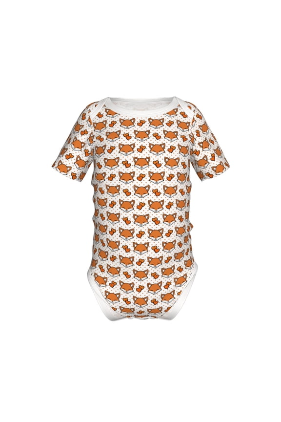 Cute Heart Fox Cartoon Pattern Baby Climbing Bodysuit Short Sleeve Onesie Unisex 0-12 Months Baby Shirt Newborn Outfits Crotch snap design-6 Months