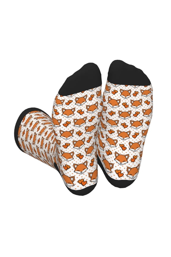 Cute Heart Fox Cartoon Print Crew Socks for Men and Women, Men's Soft Moisture-wicking Sock