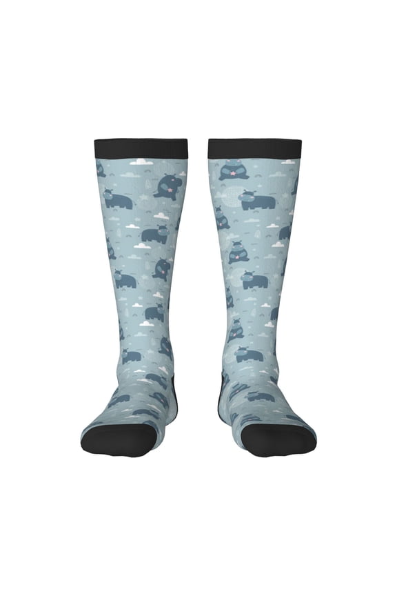 Cute Hippopotamus print thigh-high socks, crafted for both men and women with a stretchy, high-opaque design perfect for daily wear