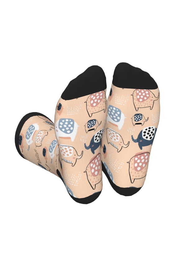 Cute Ink Drawn Elephants Print Crew Socks for Men and Women, Men's Soft Moisture-wicking Sock