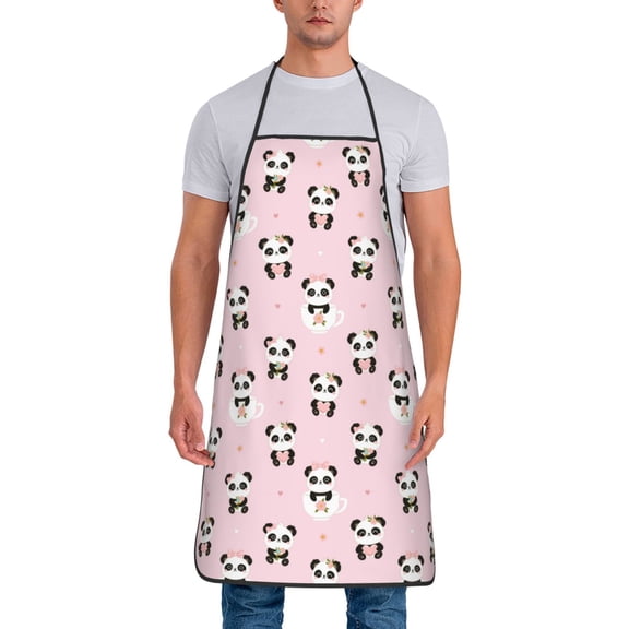 Xecao Cute Kawaii Panda Print Funny BBQ Chef Aprons for Men Women,Adjustable Kitchen Cooking Aprons with Pocket Waterproof Oil Proof No Pilling Fading