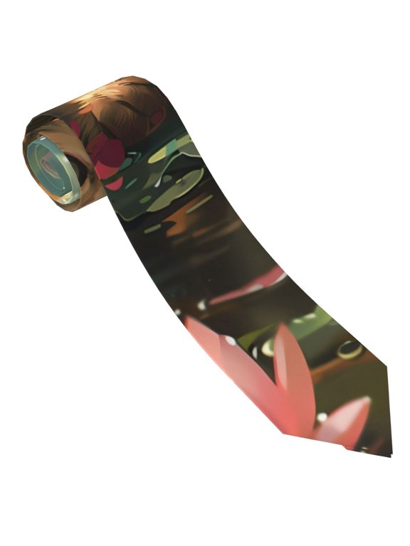 Cute Kitten Water Lilies Print Tie For Men Necktie Woven Jacquard Neck Ties,Classic Men's Tie