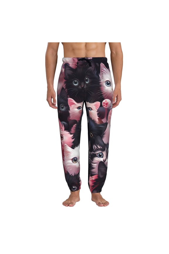 Cute Kittens Group Portrait Print Active Tech Joggers for Men, Mens Sweatpants Lounge Pants with Pockets-X-Large