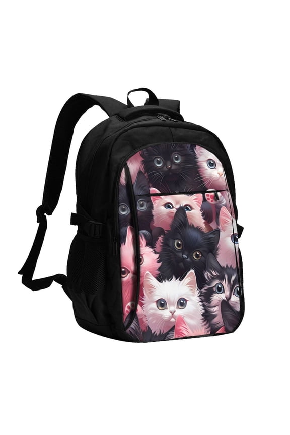 Cute Kittens Group Portrait for Travel Laptop Backpack, USB-Charging-Enabled, Spacious Business Backpack for Men and Women,College School Computer Bag
