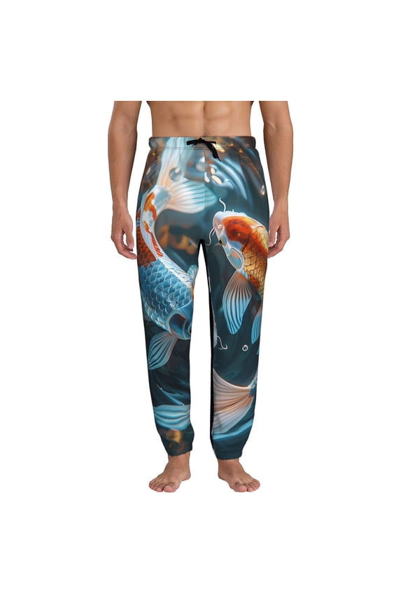 Cute Koi Fish Serenity Print Active Tech Joggers for Men, Mens Sweatpants Lounge Pants with Pockets-Small