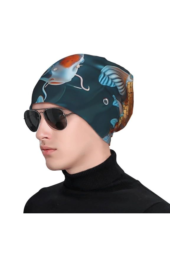 Cute Koi Fish Serenity Print Beanie Knitted Hat for Men Women, Winter Fashion Knit Cuffed Caps Unisex