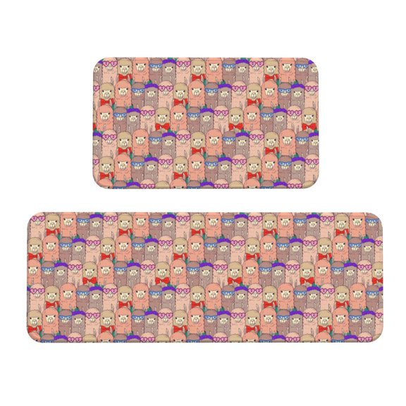 Xecao Cute Lamas Patten Kitchen Rugs and Mats Sets,2 Pieces Non-Slip Washable Rugs, Kitchen Mat for Floor,Suit for Kitchen Decor and Accessories