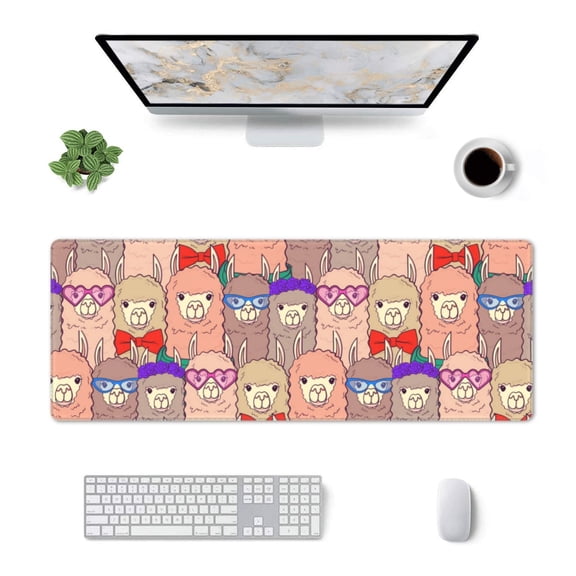 Xecao Cute Lamas for Mouse Pad - Waterproof Extended Contour Mouse Mat, Large Gaming Mousepad Laptop Keyboard Mat with Non-Slip Rubber Base