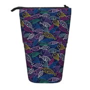 Xecao Cute Line Fish Print Telescopic Pencil Bag Pen Holder Pop Up Stationery Case Stand-up Retractable Transformer Bag Standing Organizer
