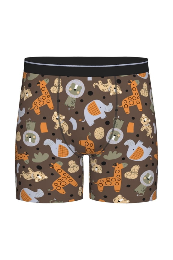 Cute Lion Tiger Print Boxer Briefs for Men's Stretch Moisture-Wicking Underwear, Mid-Rise Classics breathable fabric