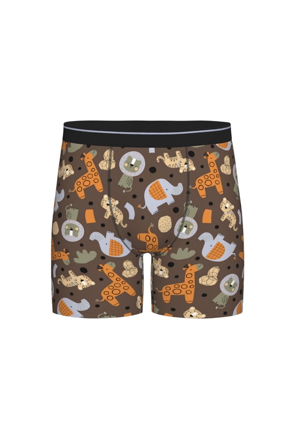 Cute Lion Tiger Print Boxer Briefs for Men's Stretch Moisture-Wicking Underwear, Mid-Rise Classics breathable fabric
