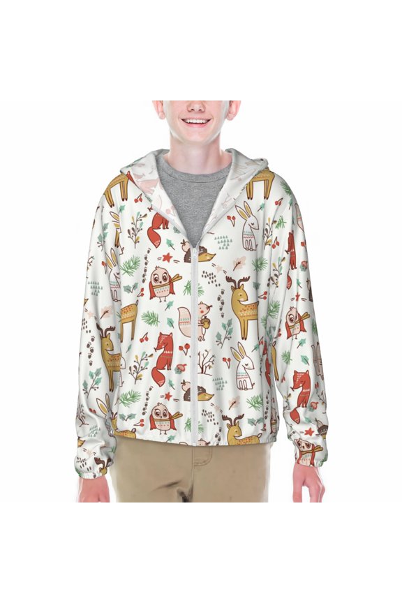 Cute Little Animals Print Fishing Shirts for teenager Long Sleeve UV Sun Protection Hoodie with Zipper Outdoor Hiking Shirts-X-Large