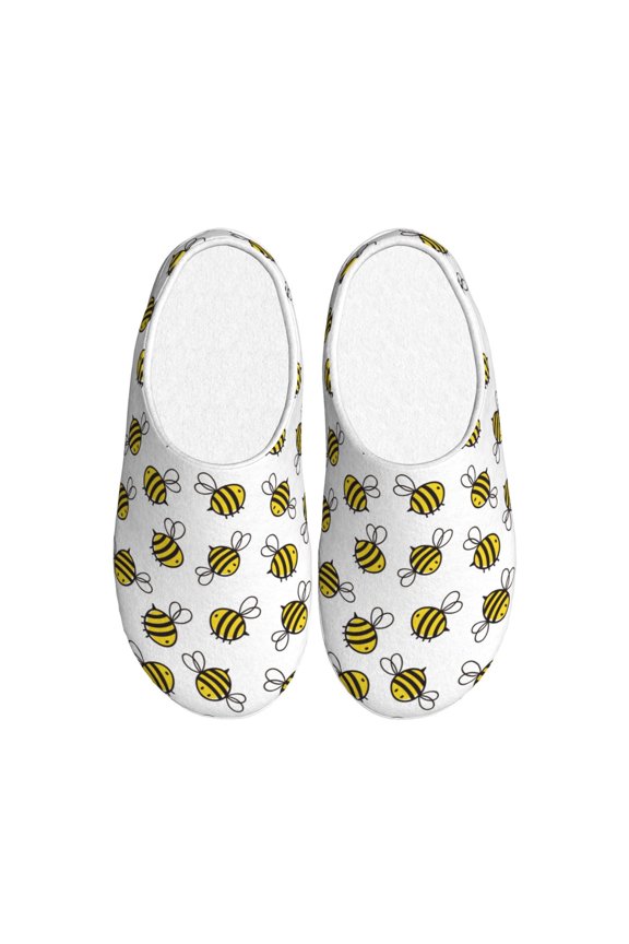 Cute Little Bee Print Cotton Slippers Fuzzy Warm Cozy Slippers Non Slip House Slippers For Indoor Outdoor Cotton Slippers House Slippers-11