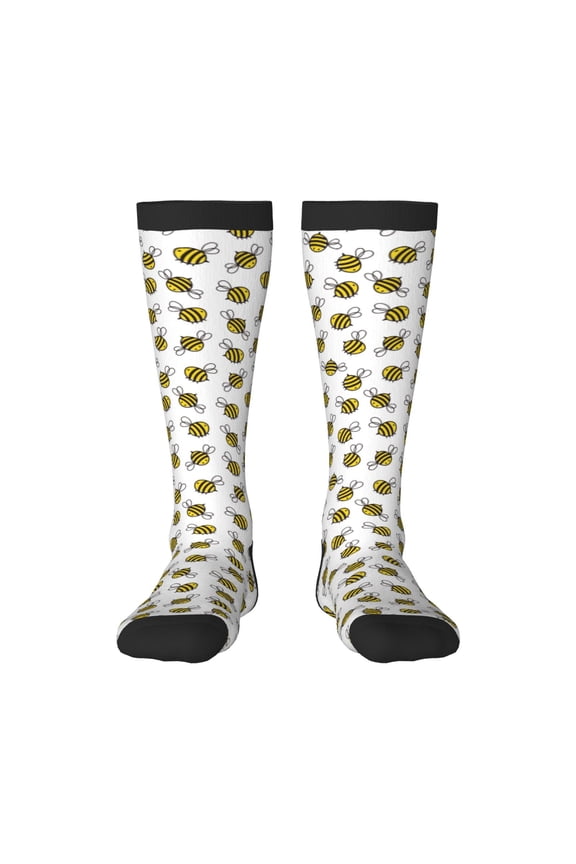 Cute Little Bee print thigh-high socks, crafted for both men and women with a stretchy, high-opaque design perfect for daily wear