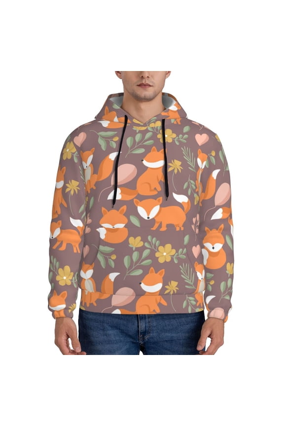 Cute Little Fox Pattern Men's Adult Pullover Hoodie,Hooded Sweatshirt-Large