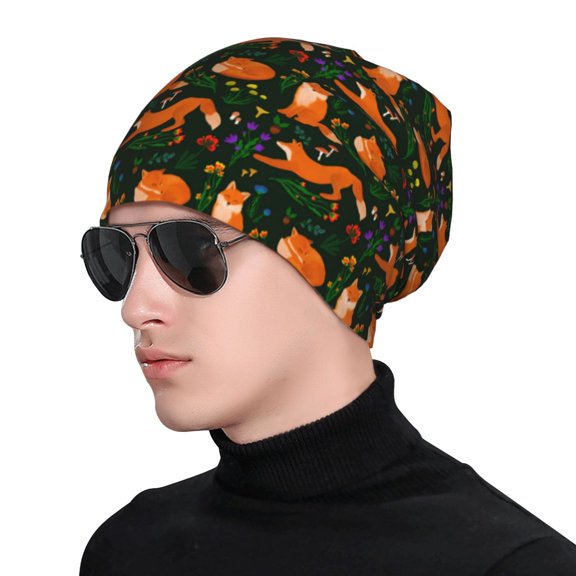 Xecao Cute Little Foxes Print Beanie Knitted Hat for Men Women, Winter Fashion Knit Cuffed Caps Unisex