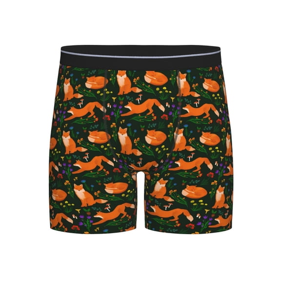 Xecao Cute Little Foxes Print Boxer Briefs for Men's Stretch Moisture-Wicking Underwear, Mid-Rise Classics breathable fabric