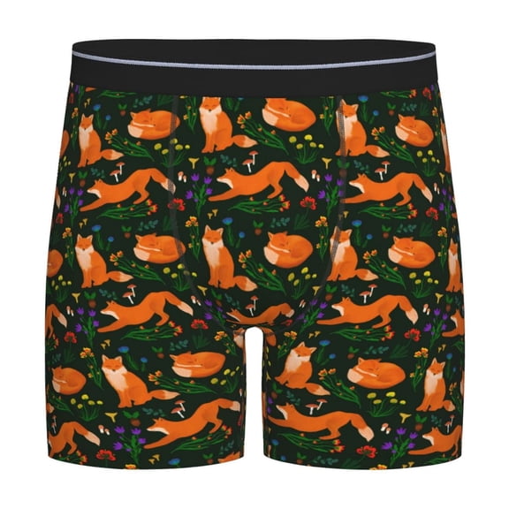 Xecao Cute Little Foxes Print Boxer Briefs for Men's Stretch Moisture-Wicking Underwear, Mid-Rise Classics breathable fabric