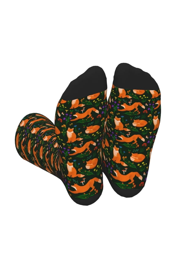 Xecao Cute Little Foxes Print Crew Socks for Men and Women, Men's Soft Moisture-wicking Sock