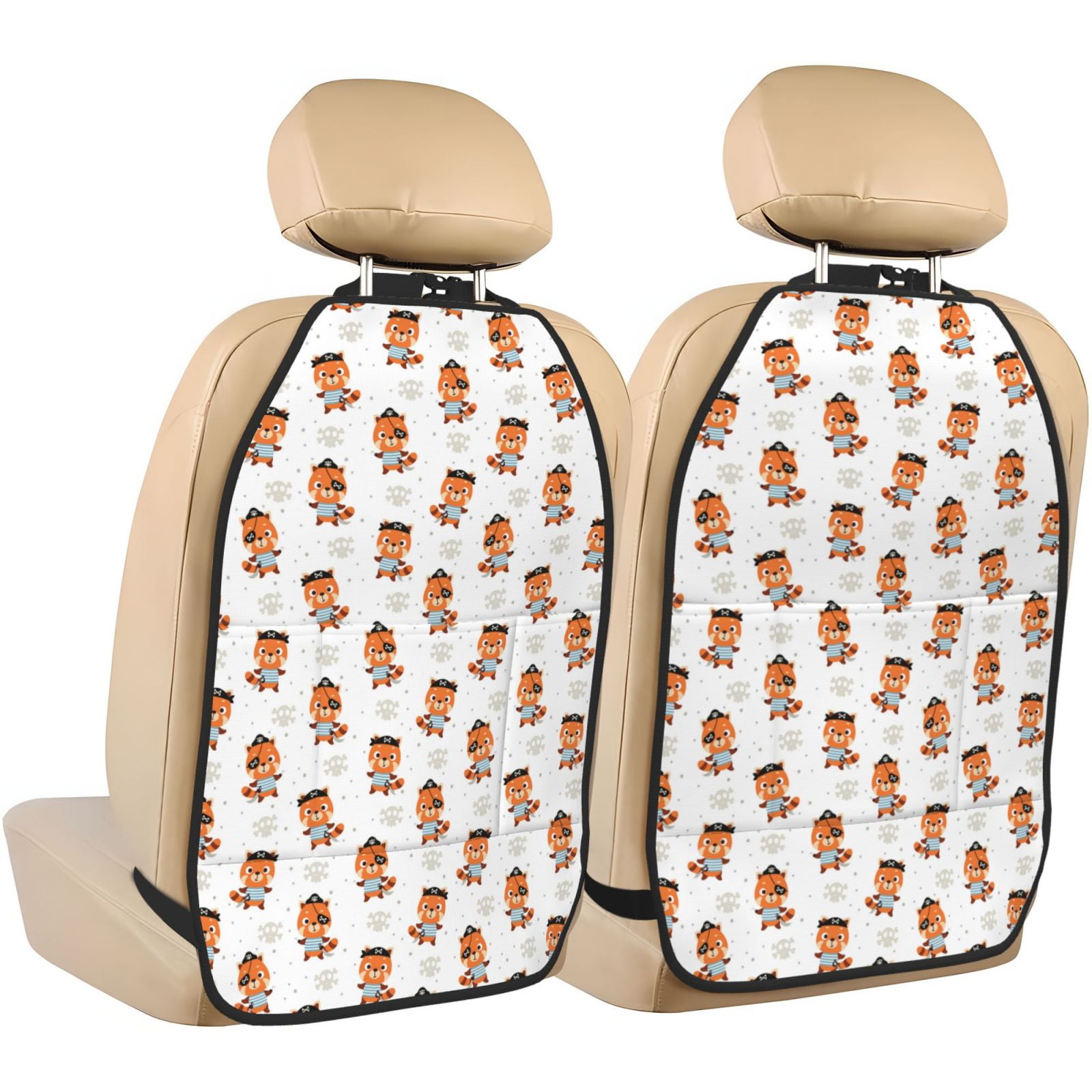 Xecao Cute Little Pirate Red Panda Pattern Car Seat Back Protector 2 Pack Large Capacity Pocket, Kick Mats Back Seat Protector