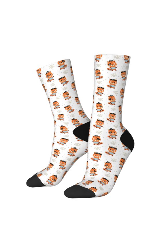Cute Little Pirate Red Panda Pattern Sport Socks for Women and Men Crew Socks Sporty Calf Socks Casual Socks