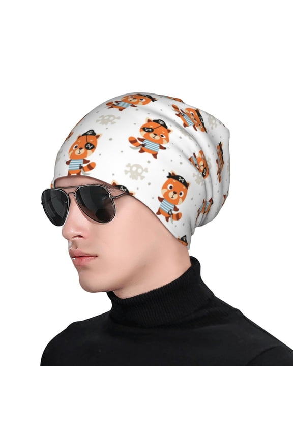 Cute Little Pirate Red Panda Print Beanie Knitted Hat for Men Women, Winter Fashion Knit Cuffed Caps Unisex