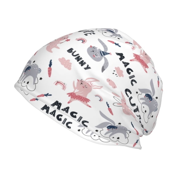 Xecao Cute Magic Bunny Print Knit Hat,Winter Beanie for Men Women, Beanie Soft Warm Ski Stocking Cuffed Cap