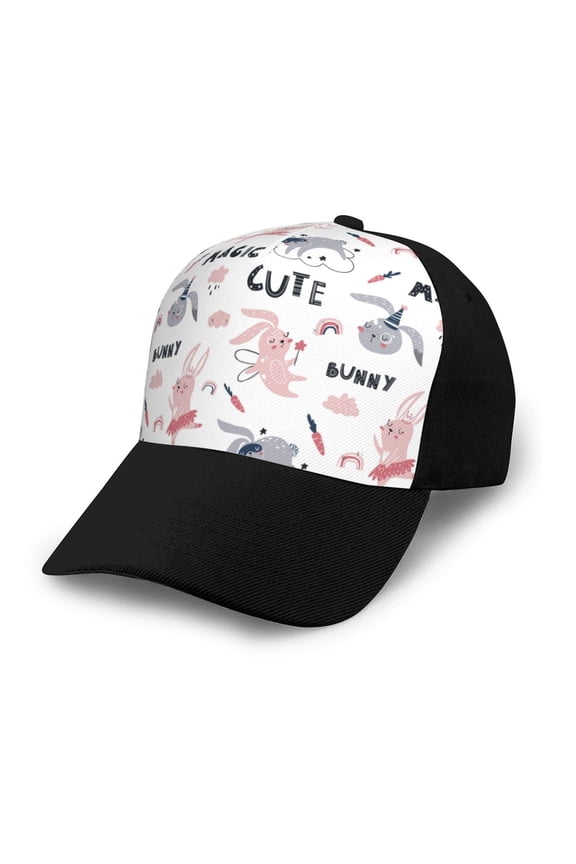 Cute Magic Bunny print unisex vintage washed baseball cap, a soft and adjustable hat perfect for any casual style.