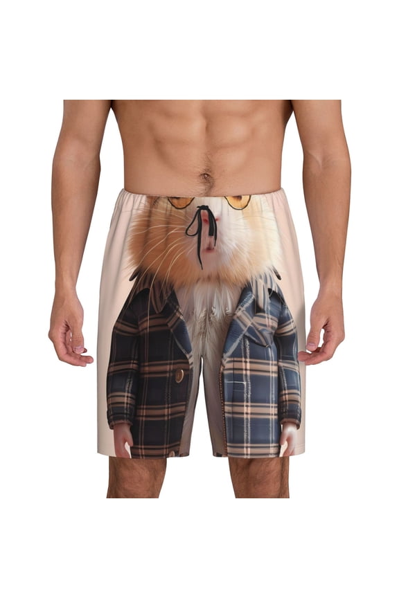 Cute Mouse In Glasses Print Men's Sleepwear Shorts Pajama Bottom Lounge Short ,Nightwear with Convenient Pockets for Relaxed Home Wear-4X-Large