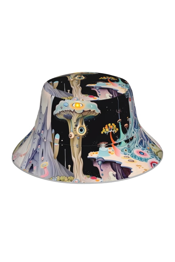 Cute Mushroom Landscape Print Men and Women Night Reflective Hat Runner Cap Visor Bucket Hat Boonie Cap