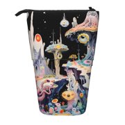 Xecao Cute Mushroom Landscape Print Telescopic Pencil Bag Pen Holder Pop Up Stationery Case Stand-up Retractable Transformer Bag Standing Organizer